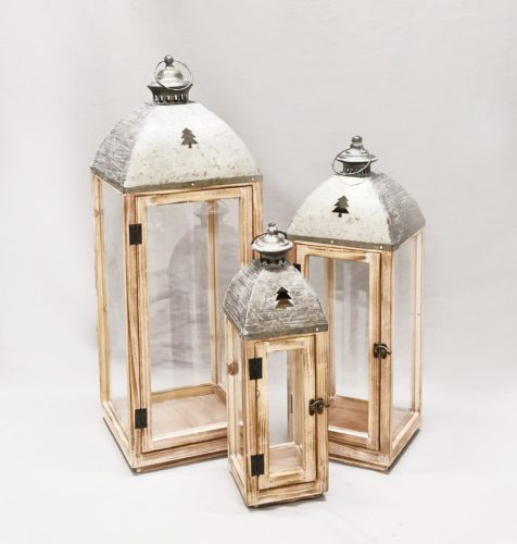WOOD+METAL LANTERN*3 BURNED 14-25*70