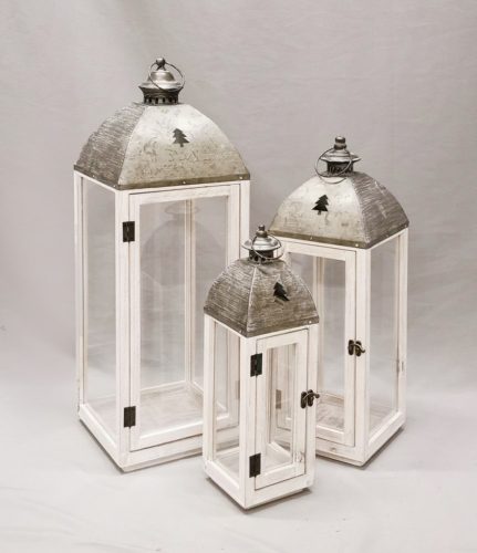 WOOD+METAL LANTERN*3 WHITE 14-25*70