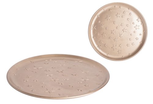 WOODEN PLATE ROUND GOLD STAR 40