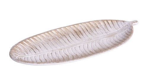 WOODEN PLATE LEAFFORM NATURAL/WHITE 27*10*7