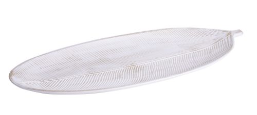 WOODEN PLATE LEAF WHITE  40*18*3
