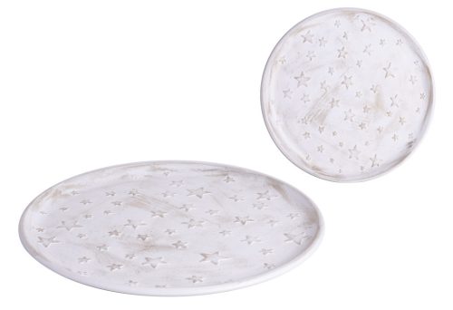 WOODEN TRAY CIRCLE ANTIQUE WHITE 30*2