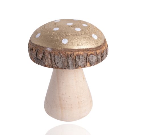 WOODEN MUSHROOM BRN/GOLD DOT8*10