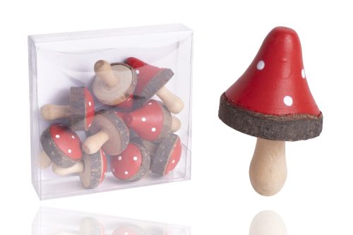 WOODEN MUSHROOM*10 RED 9*9*2