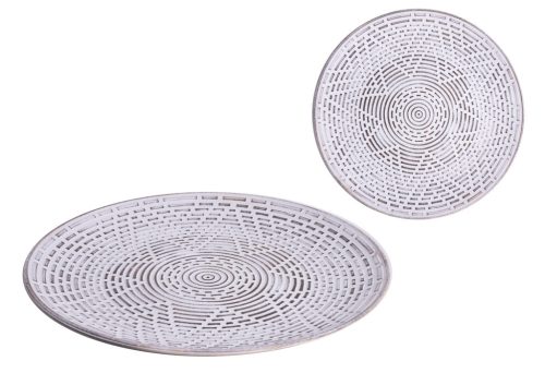 WOODEN PLATE ROUND WHITE FLOWER 40*4