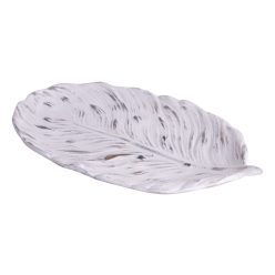 WOODEN TRAY LEAFFORM WHITE MOSS 30*18