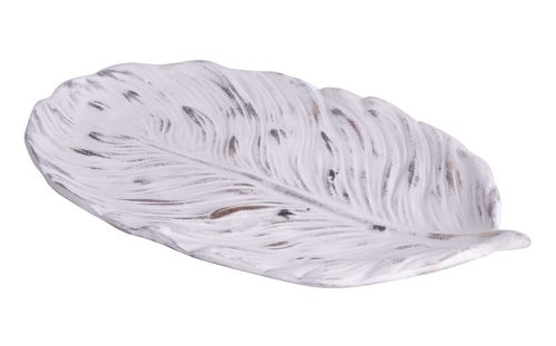 WOODEN TRAY LEAFFORM WHITE MOSS 30*18