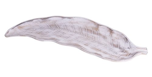WOODEN PLATE LEAFFORM WHITE 48*8*2