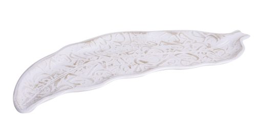 WOODEN DECORATIVE LEAF WHITE 37 * 14 * 2