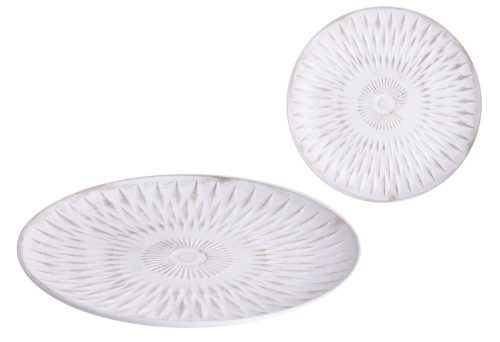 WOODEN PLATE ROUND SPIKY WHITE 30*3