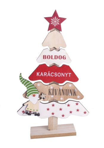 WOODEN DECORATIVE HOUSE + XMASNAT + LED 30 * 28