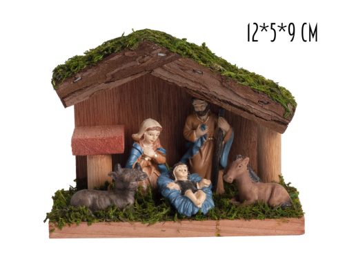 WOODEN HOUSE+5FIGURES+GRASS12*5*9