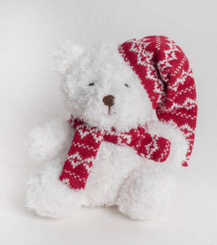 TEXT.TEDDY BEAR SITTING WHT/BRN HAT 16