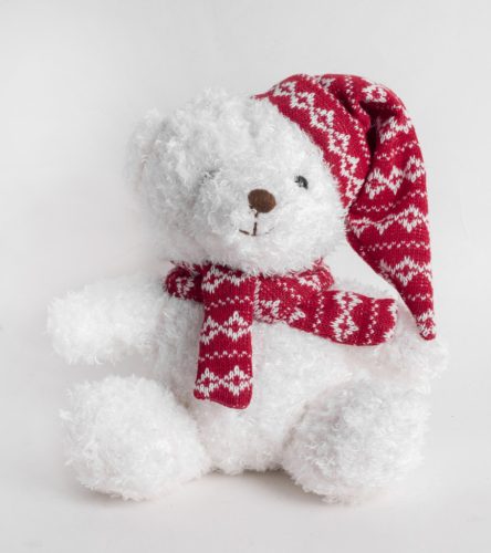 TEXT.TEDDY BEAR SITTING WHT/BRN HAT 20
