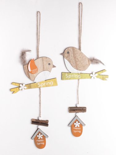 WOODEN CUT BIRD/SPRING 2PCS14*33