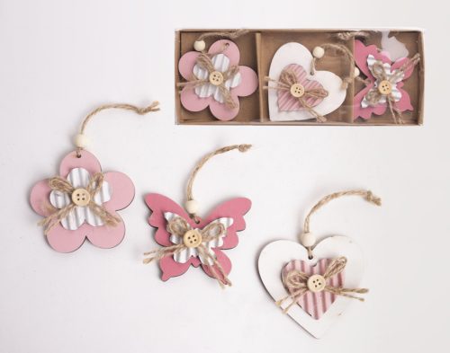 WOODEN LD*3REINDEER/WHITE.HEART/GREEN/BIRD8