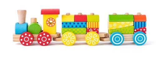 WOODEN TRAIN STEAM ENGINE+2 WAGONS COLOR