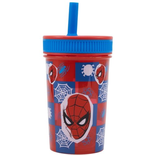 Spiderman plastic, leak-proof silicone straw cup - 420 ml