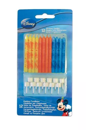 12 birthday candles and 12 holders DISNEY MICKEY MOUSE