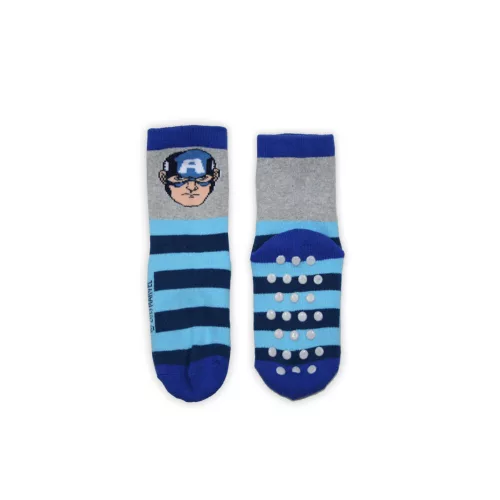 Non-slip kids ankle socks - Avengers - plush - grey-blue - 31-34