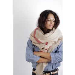 Cecilia Gallerani scarf - 140x140 cm - beige, ecru, red
