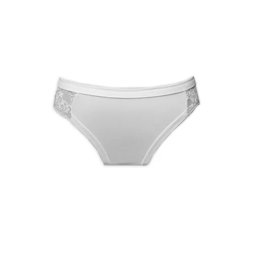 Women's panties - with thick side panels - decorated with lace insert at the front - white - M