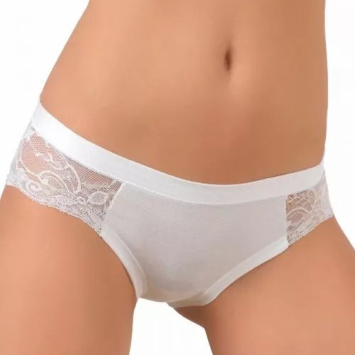 Women's panties - with thick side panels - decorated with lace insert at the front - white - XL