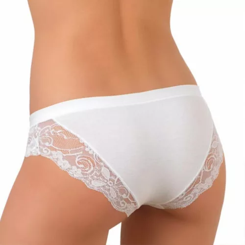 Women's panties - with thick side panels - decorated with lace insert at the front - white - XL