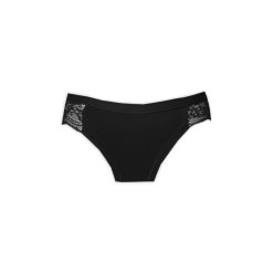   Women's panties - with thick side panels - decorated with lace insert at the front - black - L