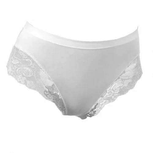 Women's panties - with thick side panels - decorated with lace insert at the front and waist - white - L