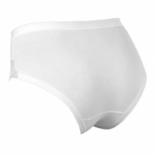 Women's panties - with thick side panels - decorated with lace insert at the front and waist - white - L