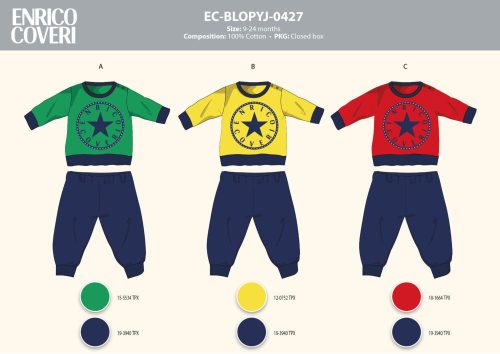 Enrico Coveri long thin baby pajamas - 100% cotton pajamas - red-dark blue - 74