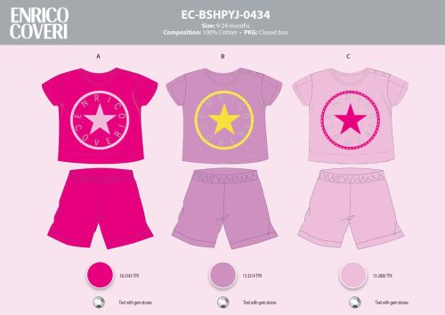 Enrico Coveri short-sleeved summer baby pajamas - 100% cotton pajamas - pink - 92