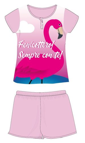 Flamingo summer short sleeve kids pajamas - cotton jersey pajamas - light pink - 104