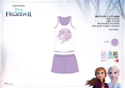 Disney Frozen summer sleeveless kids pajamas - cotton pajamas - light purple