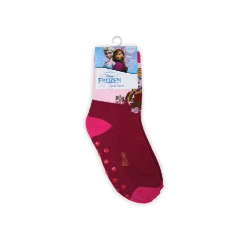 Non-slip kids ankle socks - Frozen - plush - Anna patterned - burgundy-pink - 31-34