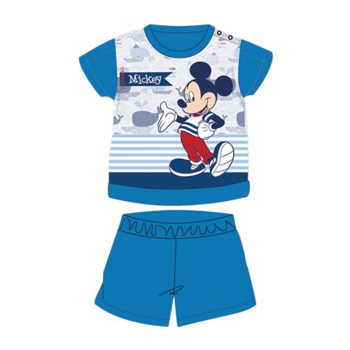 Summer short-sleeved cotton baby pajamas - Disney Mickey Mouse - striped - navy blue - 92