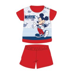   Summer short-sleeved cotton baby pajamas - Disney Mickey Mouse - striped - red - 80