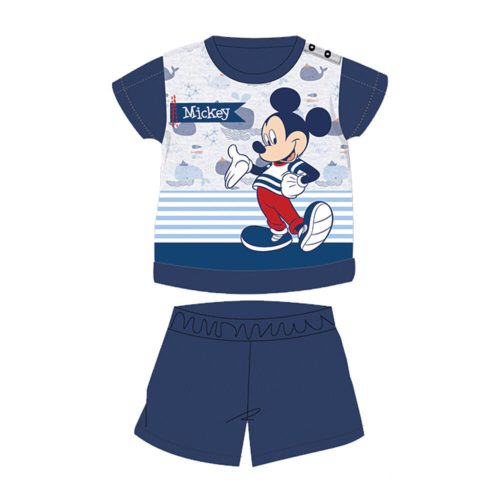 Summer short-sleeved cotton baby pajamas - Disney Mickey Mouse - striped - dark blue - 80