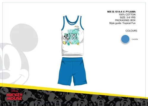 Disney Mickey Mouse summer sleeveless kids pajamas - cotton pajamas - light blue - 116