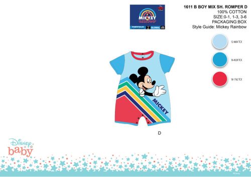 Disney Mickey Mouse baby short sleeve summer onesie - light blue-red - for 0-1 month old baby