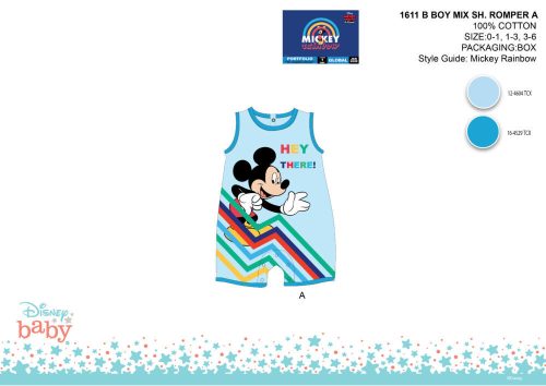 Disney Mickey Mouse baby sleeveless summer onesie - with Hey There print - light blue-light blue - for 0-1 month old baby
