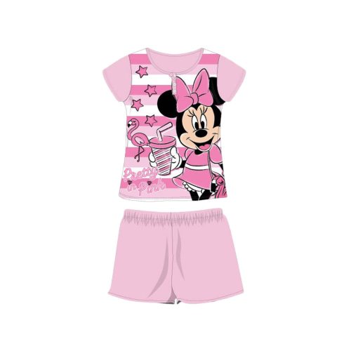 Nyári rövid ujjú gyerek pamut pizsama - Disney Minnie egér - csíkos - világosrózsaszín - 128