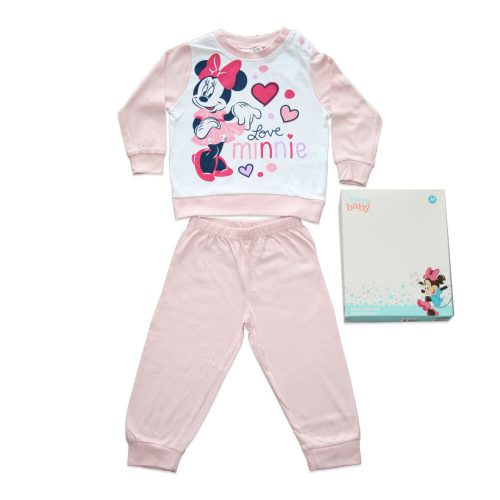 Long thin cotton baby pajamas - Minnie Mouse heart pattern - Jersey - light pink - 86