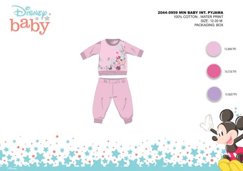Winter interlock cotton baby pajamas - Disney Minnie Mouse - light pink - 92