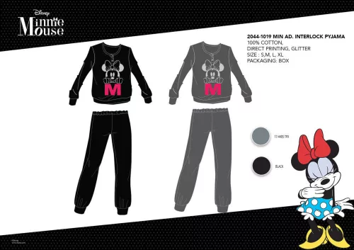 Winter cotton interlock women's pajamas - Disney Minnie Mouse - gray - M