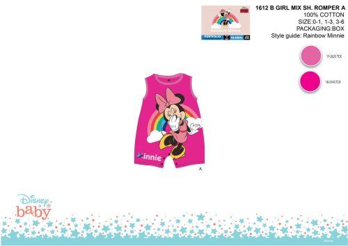 Disney Minnie Mouse summer sleeveless baby romper - rainbow pattern - pink-pink - for 0-1 month old baby
