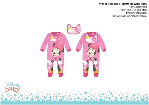 Disney Minnie Mouse baby onesie with bib - pink-red - for 0-1 month old baby