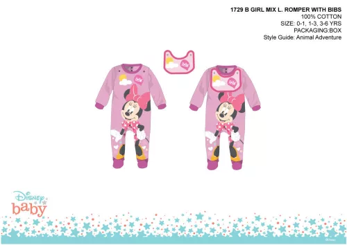 Disney Minnie Mouse baby onesie with bib - light pink-purple - for 0-1 month old baby