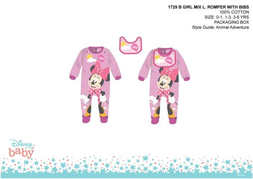 Disney Minnie Mouse baby onesie with bib - light pink-purple - for 1-3 month old baby